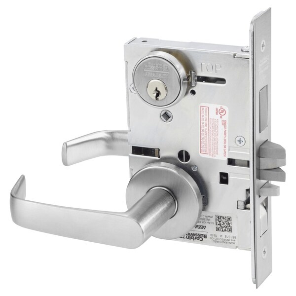 Apartment or Dormitory Mortise Lock, NS Lever, A Rose, Satin Stainless Steel
